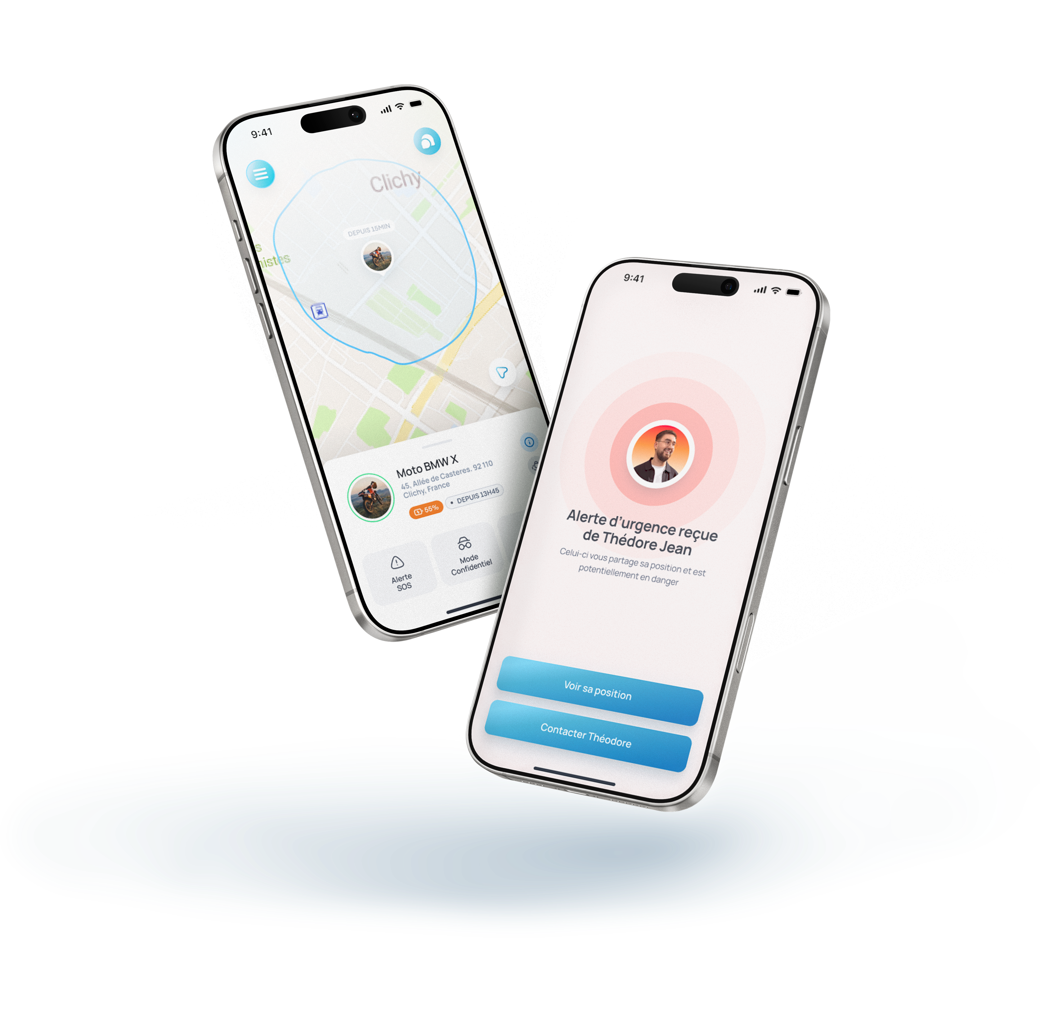 Écrans de l'application Beepings : carte et alerte